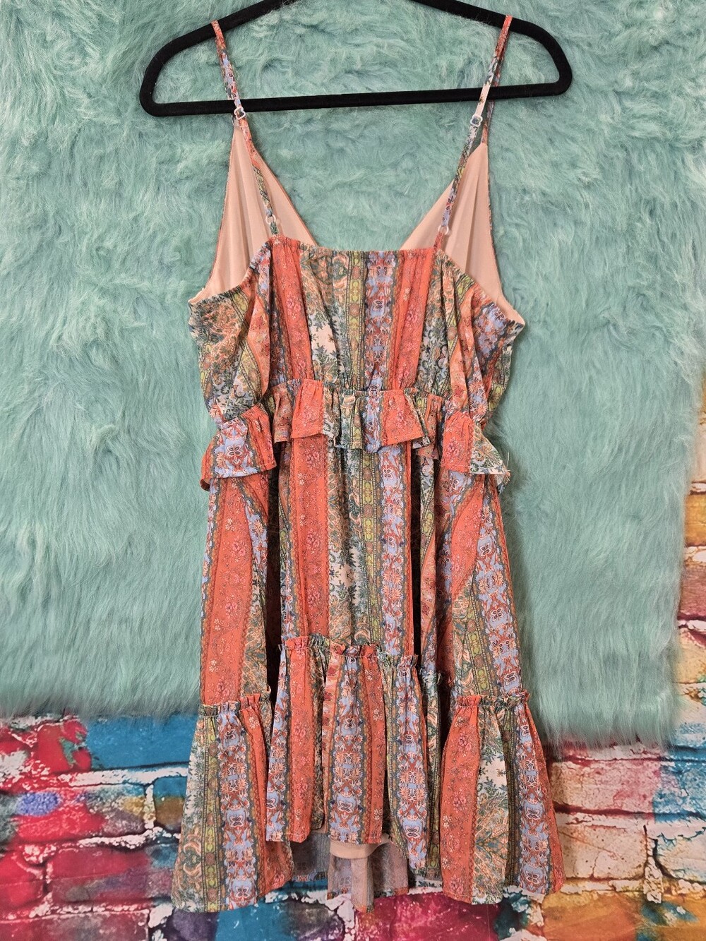 Flying Tomato Orange Green and Pink Floral Spaghetti Strap Dress Size M - Picture 6 of 8